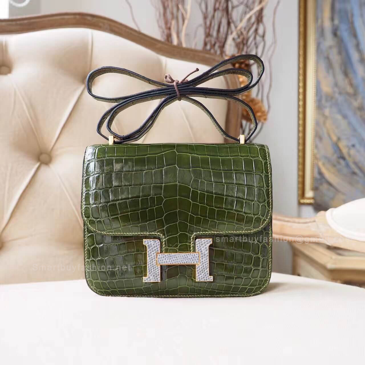 Hermes Mini Constance 18 in Vert Veronese Shiny Nile Croc Lizard Buckle GHW